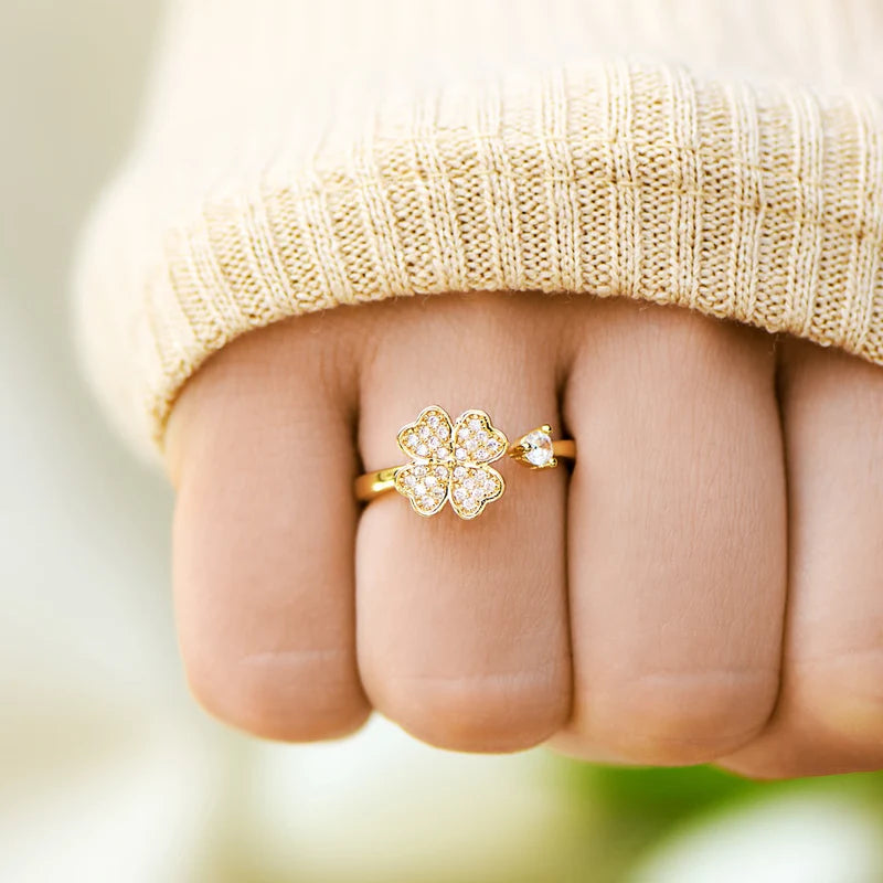 À Ma Fille - Bague Trèfle Porte-Bonheur I Ajustable